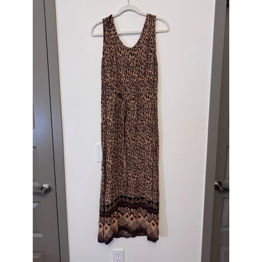 Nina Piccalino Vintage Leopard Print Beaded‎ Maxi Dress Tan Brown Size 12 m3 - Picture 3 of 8